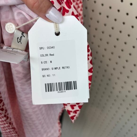 NWT Simple Retro Heart Print Slip Dress Romantic Feminine Midi M - Picture 7 of 10